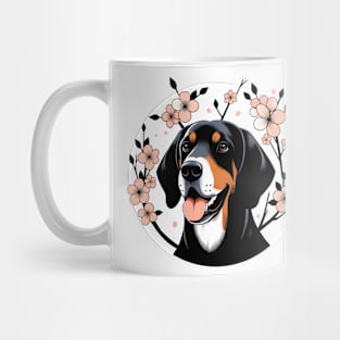 Black and Tan Coonhound Enjoys Spring Cherry Blossoms Mug